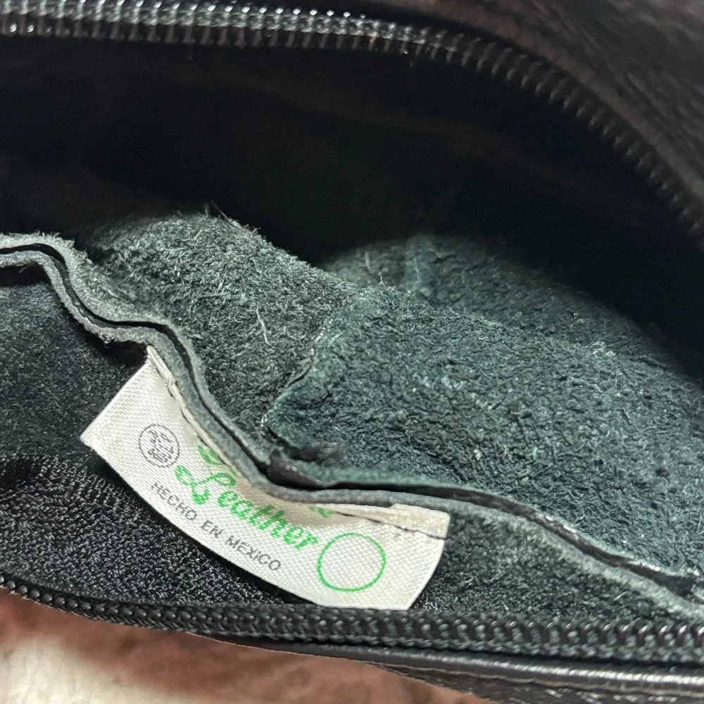 Genuine Leather‎ Fanny Pack Black Solid Multiple Pockets Waist Bag VTG
